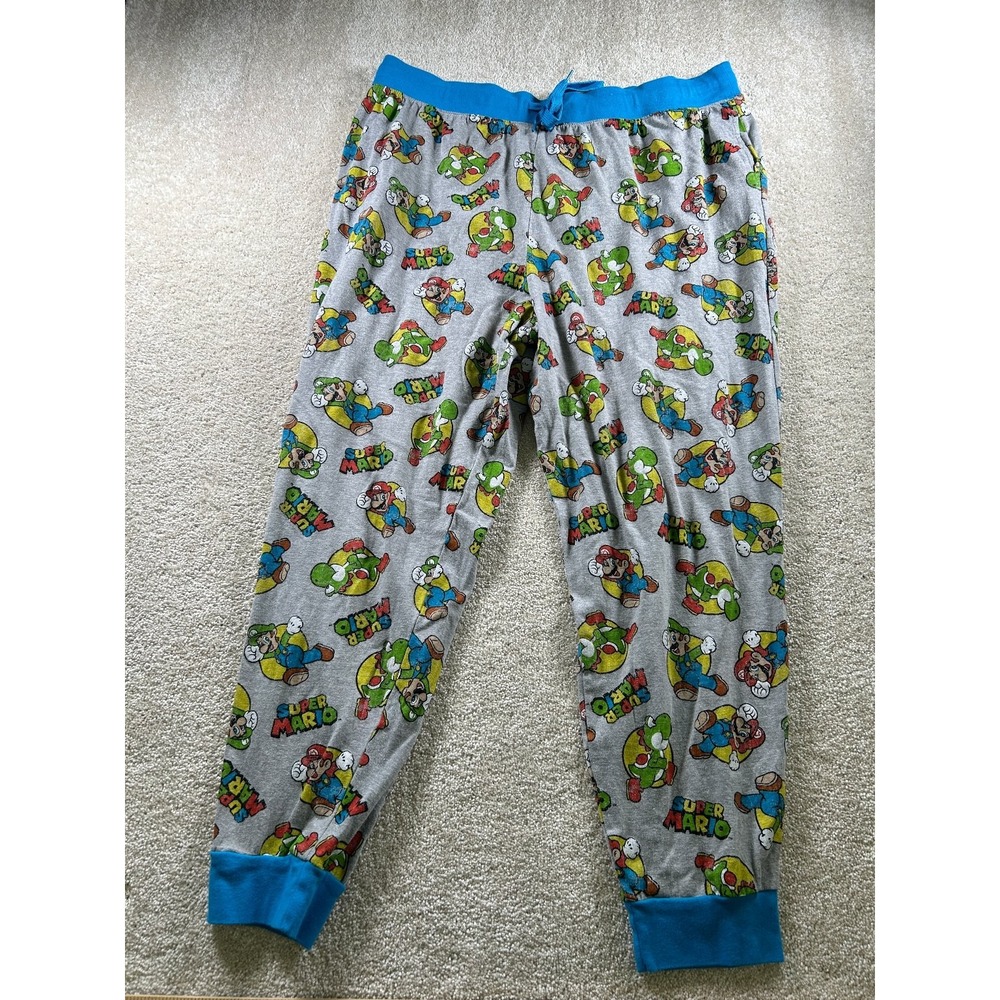 Super Mario Men's Sleepwear Pants Gray Blue XX-Large Cotton‎ Polyester